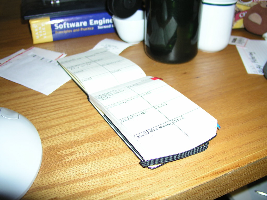 Hand-made calendar used for planning a weekly publishing schedule